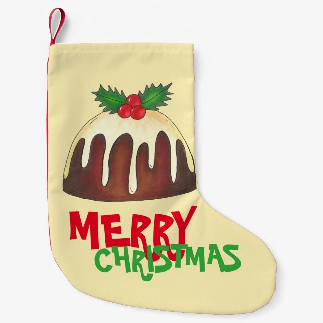 Merry Christmas British Sugar Plum Pudding Small Christmas Stocking (Front)