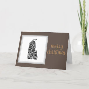 "Merry Christmas" Bronze & Silver Penguin Design Holiday Card