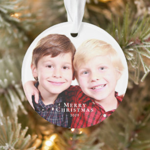 Merry Christmas Brothers Photo Red Green Ornament