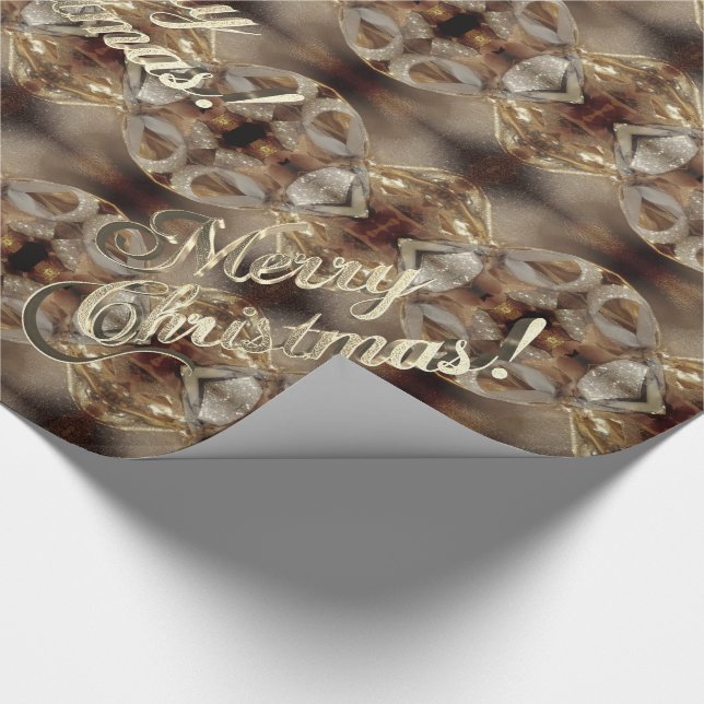 Merry Christmas Brown Gold Script Elegant Chic Wrapping Paper (Corner)