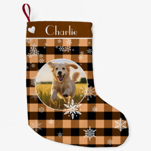 Merry Christmas Brown Plaid Pattern Custom Photo Small Christmas Stocking