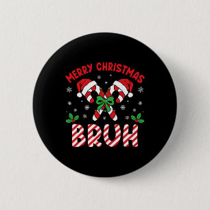 Merry Christmas Bruh Candy Cane Love Xmas Lights M 2 Inch Round Button