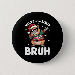 Merry Christmas Bruh Capybara Dabbing Santa Hat Xm 2 Inch Round Button
