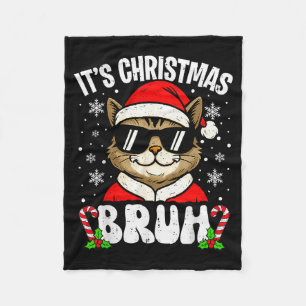 Merry Christmas Bruh Funny Cat Kitten Xmas Men Boy Fleece Blanket