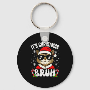 Merry Christmas Bruh Funny Cat Kitten Xmas Men Boy Keychain