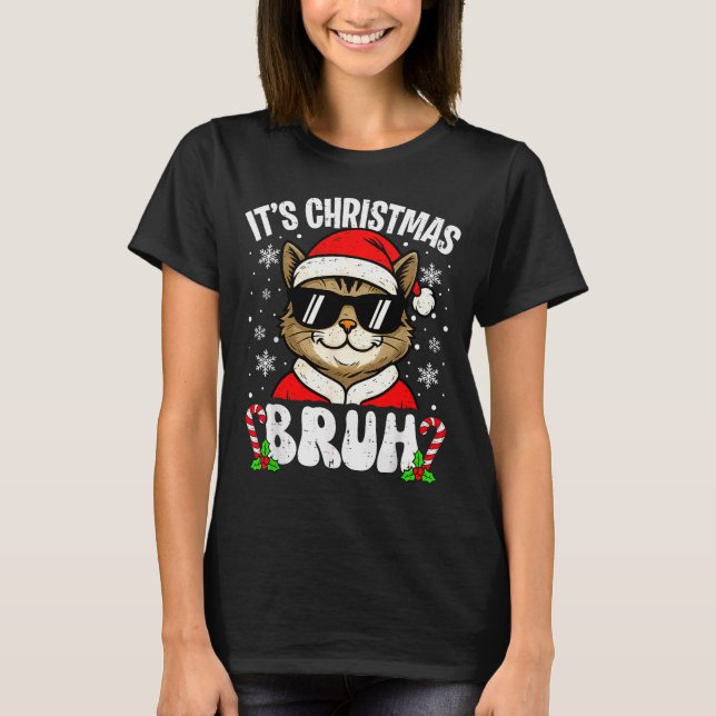 Merry Christmas Bruh Funny Cat Kitten Xmas Men Boy T-Shirt (Front)