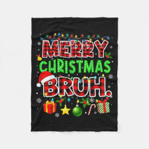 Merry Christmas Bruh Funny Red Plaid Teens Boys Ki Fleece Blanket
