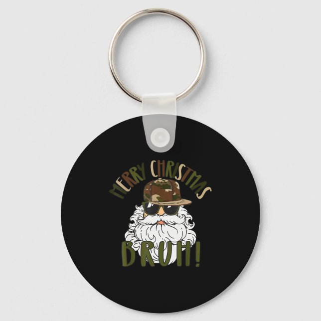Merry Christmas Bruh Funny Santa Bruh Camo Xmas Pa Keychain (Front)
