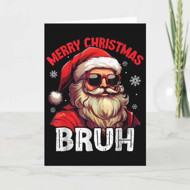 Merry Christmas Bruh Funny Santa Claus Retro Men W Card (Front)