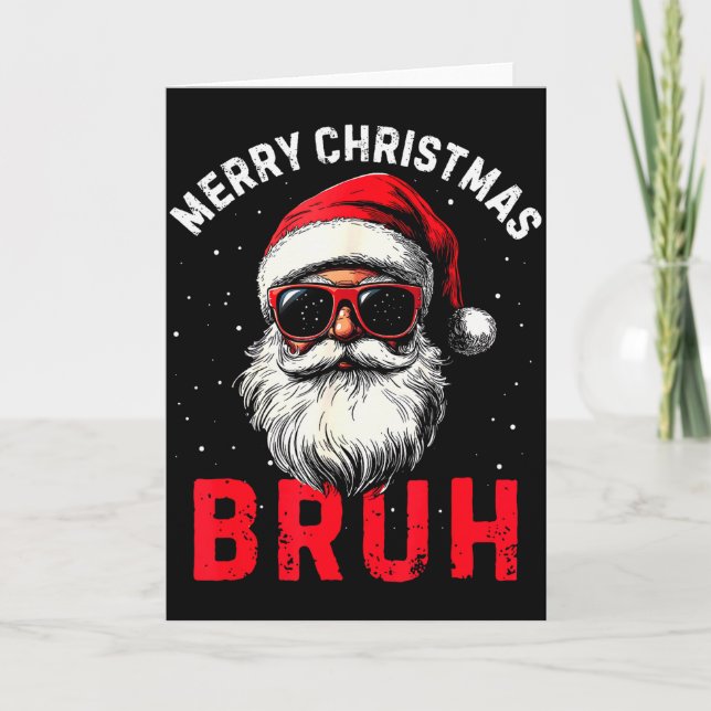 Merry Christmas Bruh Funny Santa Claus Retro Men W Card (Front)