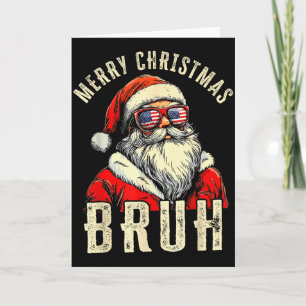 Merry Christmas Bruh Funny Santa Claus Retro Men W Card