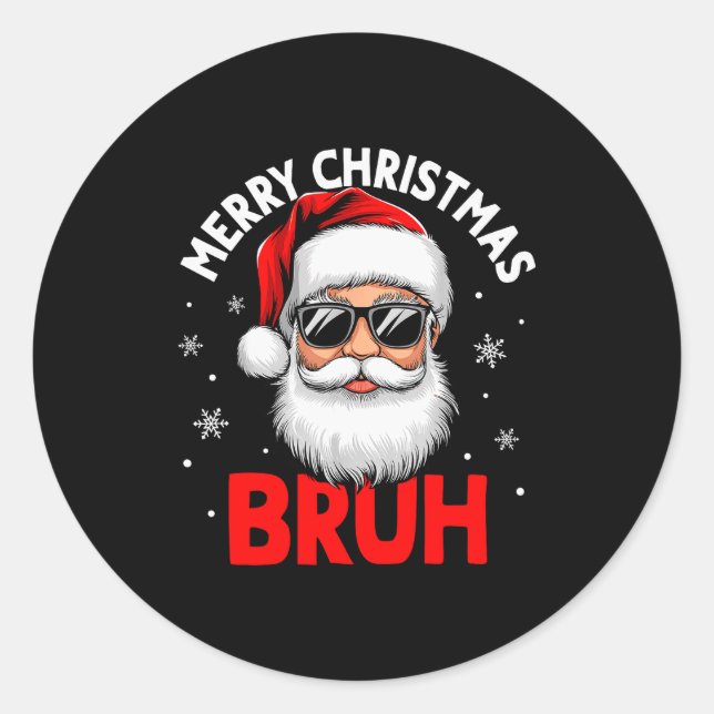 Merry Christmas Bruh Funny Santa Claus Retro Men W Classic Round Sticker (Front)