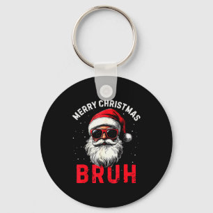 Merry Christmas Bruh Funny Santa Claus Retro Men W Keychain