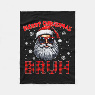 Merry Christmas Bruh Red Plaid Funny Santa Claus M Fleece Blanket