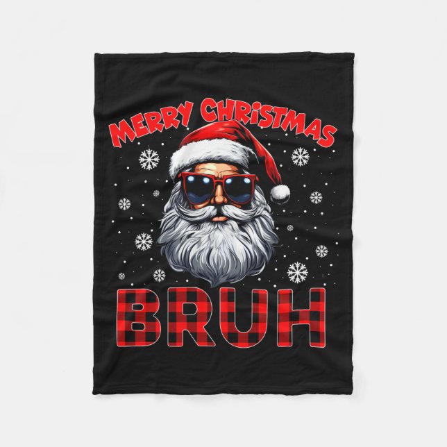 Merry Christmas Bruh Red Plaid Funny Santa Claus M Fleece Blanket (Front)