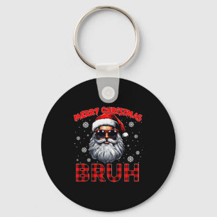 Merry Christmas Bruh Red Plaid Funny Santa Claus M Keychain