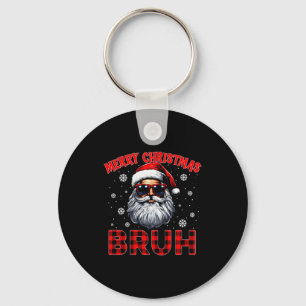 Merry Christmas Bruh Red Plaid Funny Santa Claus M Keychain