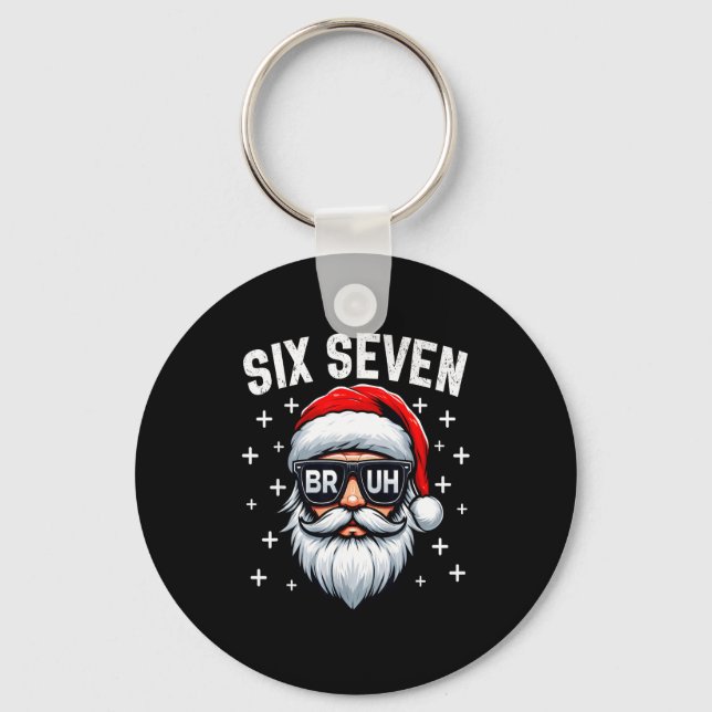 Merry Christmas Bruh Santa Face 67 Meme Funny Sayi Keychain (Front)