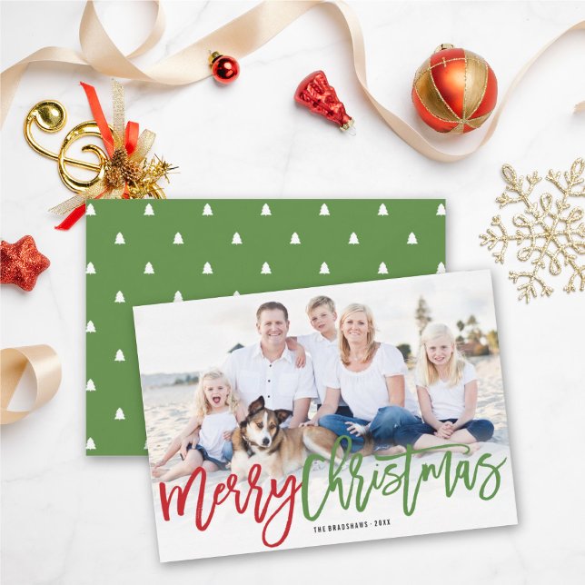 Merry Christmas Brush Calligraphy Modern Photo Holiday Card (Creator Uploaded)