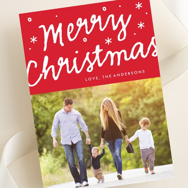 Merry Christmas Brush Lettering One Photo Holiday Card (Creator Uploaded)