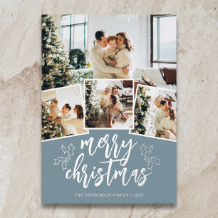 Merry Christmas Brush Script 5 Photo Foil Holiday Card