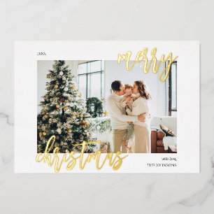 Merry Christmas Brush Script Photo Foil Holiday Card