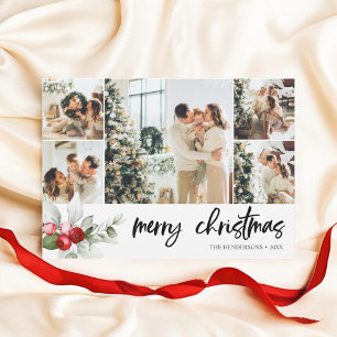 Merry Christmas Brush Script Red Berry Holiday Car Card