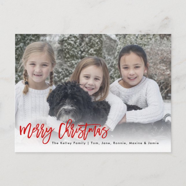 Merry Christmas Brush Script Red Holiday Photo Postcard (Front)