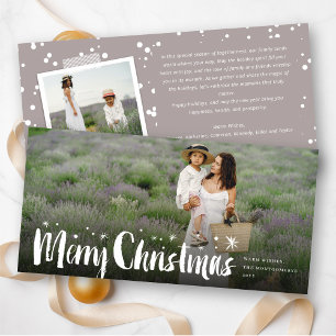 Merry Christmas Brush Script Sparkling Stars Photo Holiday Card