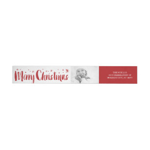 Merry Christmas Brush Script Stars Photo Address Wrap Around Label