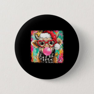 Merry Christmas Bubble Gum Xmas Highland Cow Heife 2 Inch Round Button
