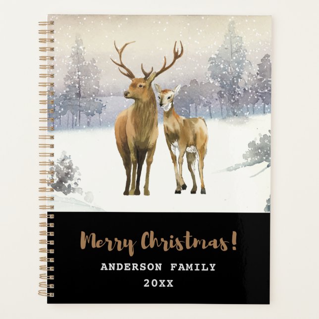 Merry Christmas Buck and Doe Deer Winter Scene  Planner (Front)