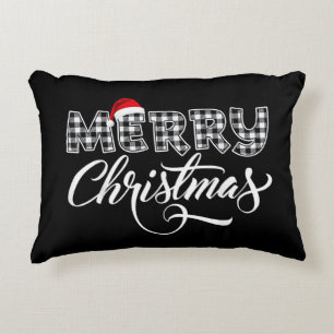 Merry Christmas Buffalo Black and White Plaid for Accent Pillow