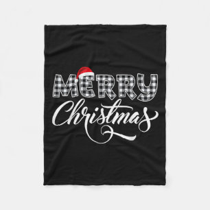 Merry Christmas Buffalo Black And White Plaid For  Fleece Blanket