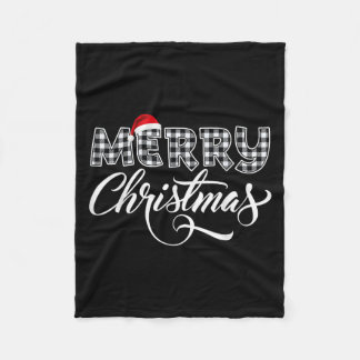 Merry Christmas Buffalo Black And White Plaid For  Fleece Blanket