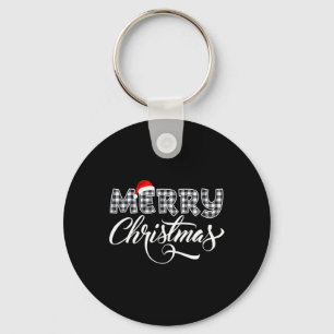 Merry Christmas Buffalo Black And White Plaid For Keychain