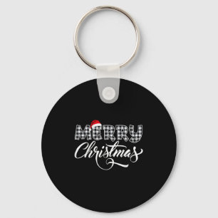 Merry Christmas Buffalo Black And White Plaid For  Keychain