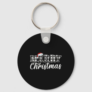 Merry Christmas Buffalo Black And White Plaid For Keychain