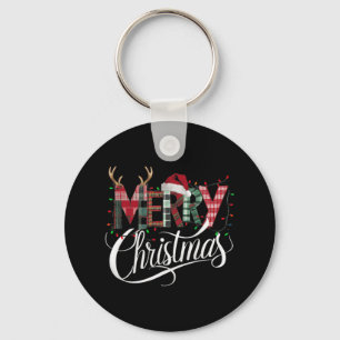 Merry Christmas Buffalo Black And White Plaid For Keychain