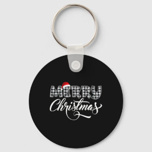 Merry Christmas Buffalo Black And White Plaid For Keychain