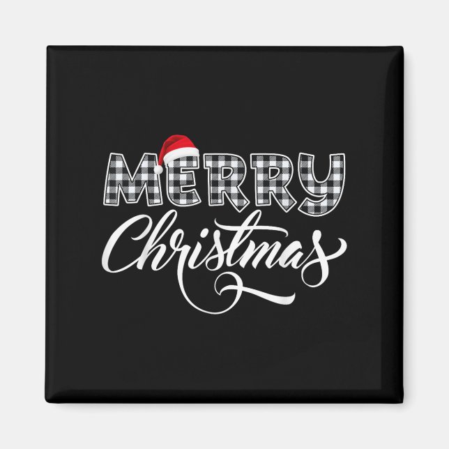 Merry Christmas Buffalo Black And White Plaid For  Magnet (Front)