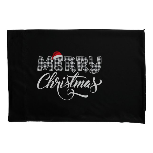 Merry Christmas Buffalo Black and White Plaid for  Pillowcase (Front)