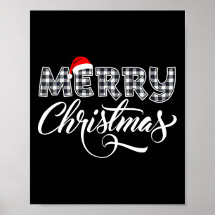 Merry Christmas Buffalo Black And White Plaid For  Poster