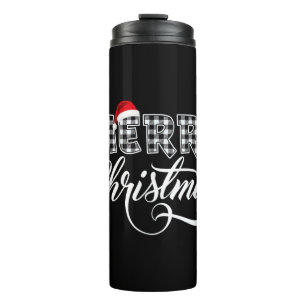 Merry Christmas Buffalo Black and White Plaid for Thermal Tumbler