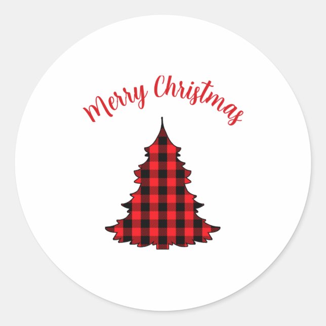 Merry Christmas Buffalo Check Pattern  Classic Round Sticker (Front)