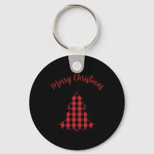 Merry Christmas Buffalo Check Pattern T Shirt Keychain