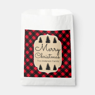 Merry Christmas Buffalo Check Plaid & Trees Favour Bag