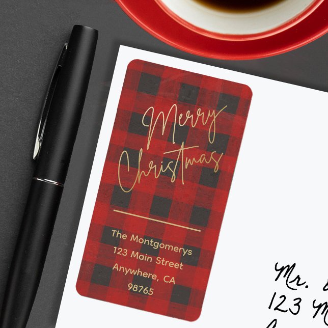 Merry Christmas Buffalo Check Return Address Label (Creator Uploaded)