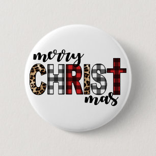 Merry CHRISTmas Buffalo Plaid 2 Inch Round Button