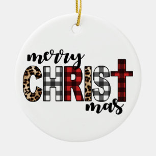 Merry CHRISTmas Buffalo Plaid Ceramic Ornament